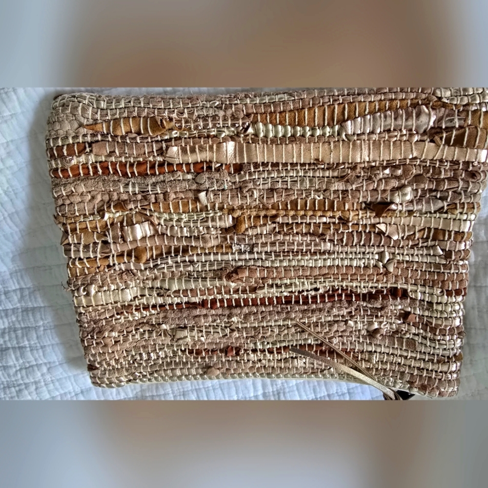 Ink & Alloy woven metallic clutch